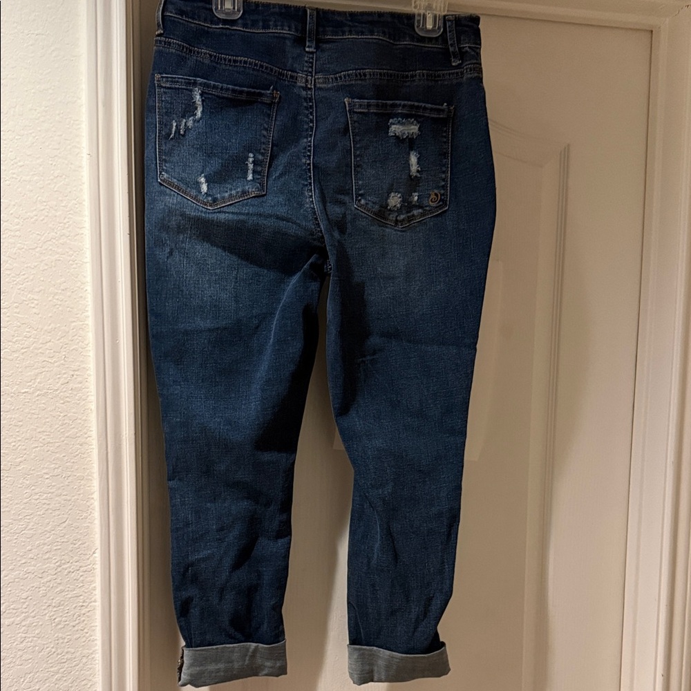 Indigo Rein Dark Blue Distressed Boyfriend Jeans - Picture 2 of 2